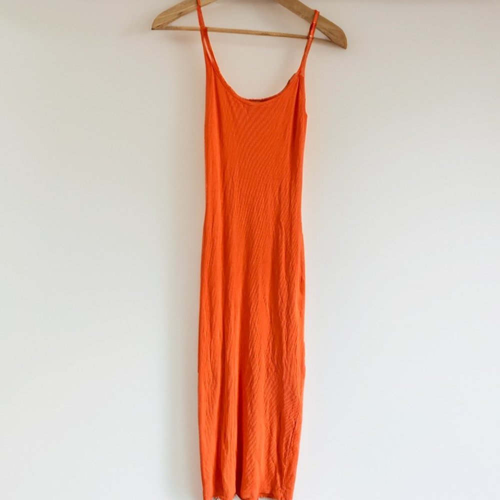 Misguided Neon Coral Bodycon Midi Summer Vibrant Lightweight Dress